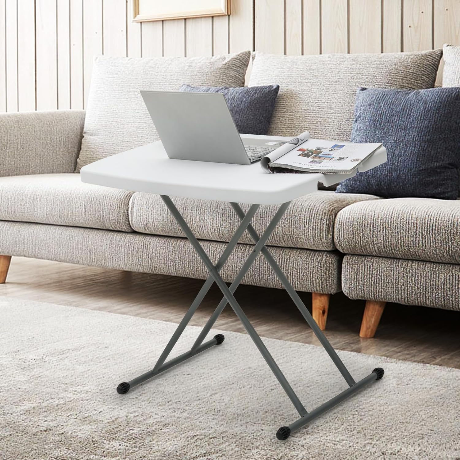 Athena Collection Folding TV Tray Couch Table 29 Inch Wide with 4 Height Adjustable, Portable Small Folding Table Dinner Tray Laptop Table for Living Room Small Space for Eating on Bed Sofa Couch
