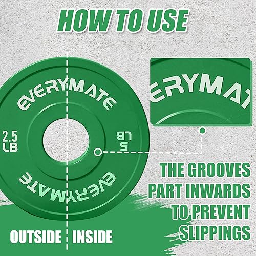 Miniatura 2 de EVERYMATE Placas de cambio de peso 1.25 libras, 2.5 libras, 5 libras, juego de discos olímpicos para entrenamiento de fuerza, placas de peso de 2