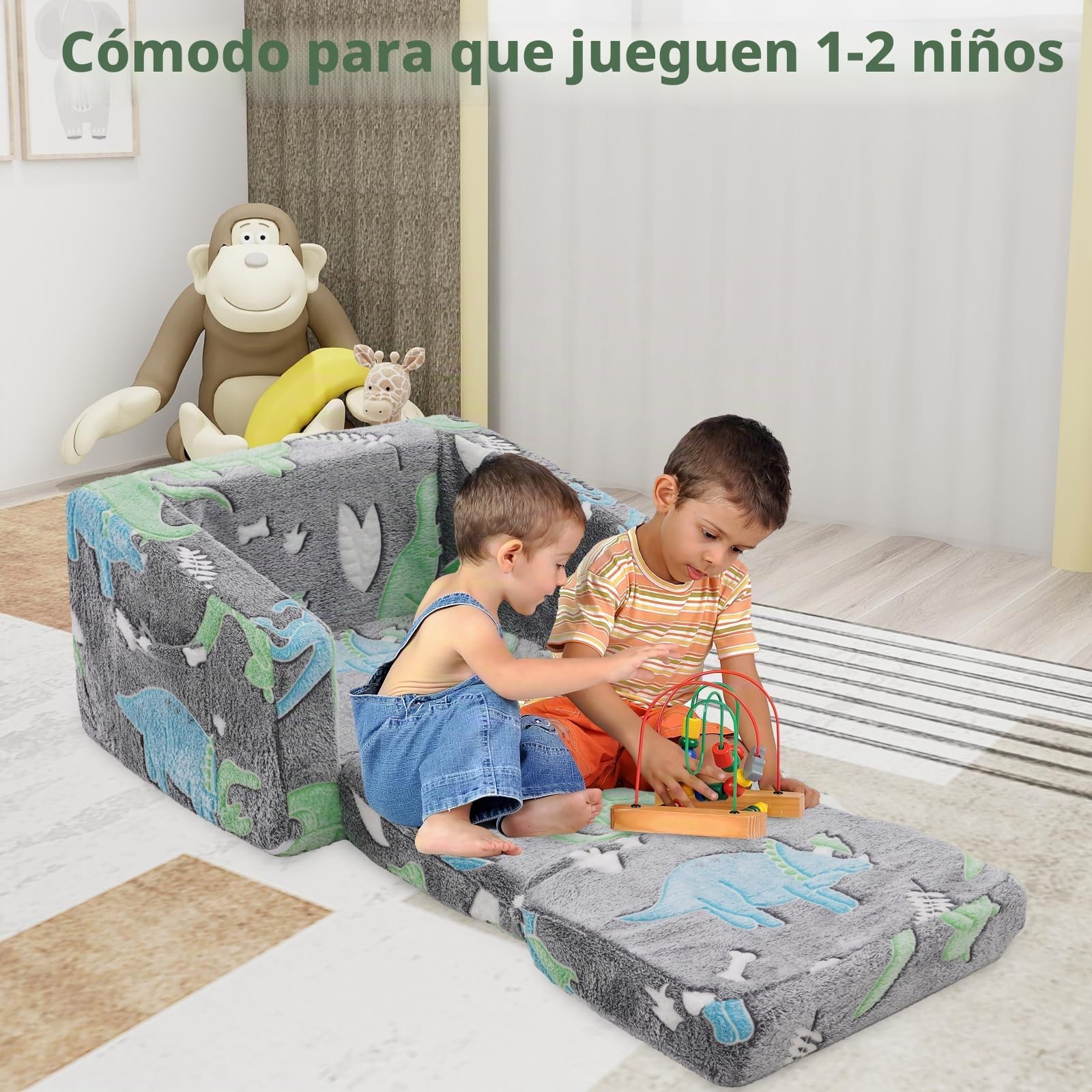 Sofá Infantil Plegable, sofá Cama 2 en 1, extraíble y Lavable, minisofá de Juegos para niños y niñas, sofá Convertible, diseño de Dinosaurios
