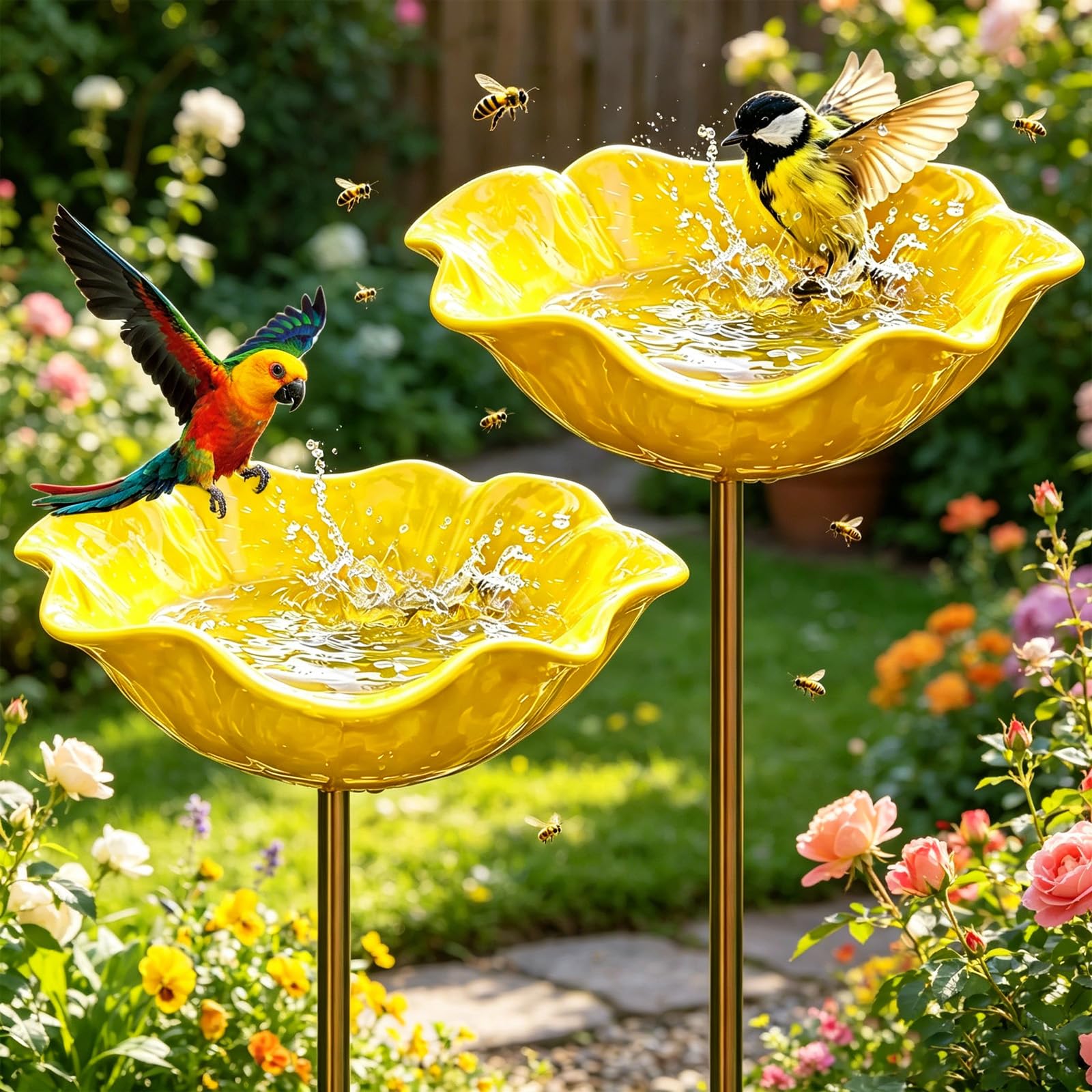Bain d'oiseaux et mangeoire 2 pièces pour la décoration du jardin et de la terrasse