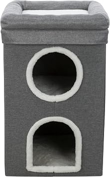 Trixie Saul Cat Condo | 2-Story Condo Tower | Scratching Surface | Foldable for Easy Storage | Gray