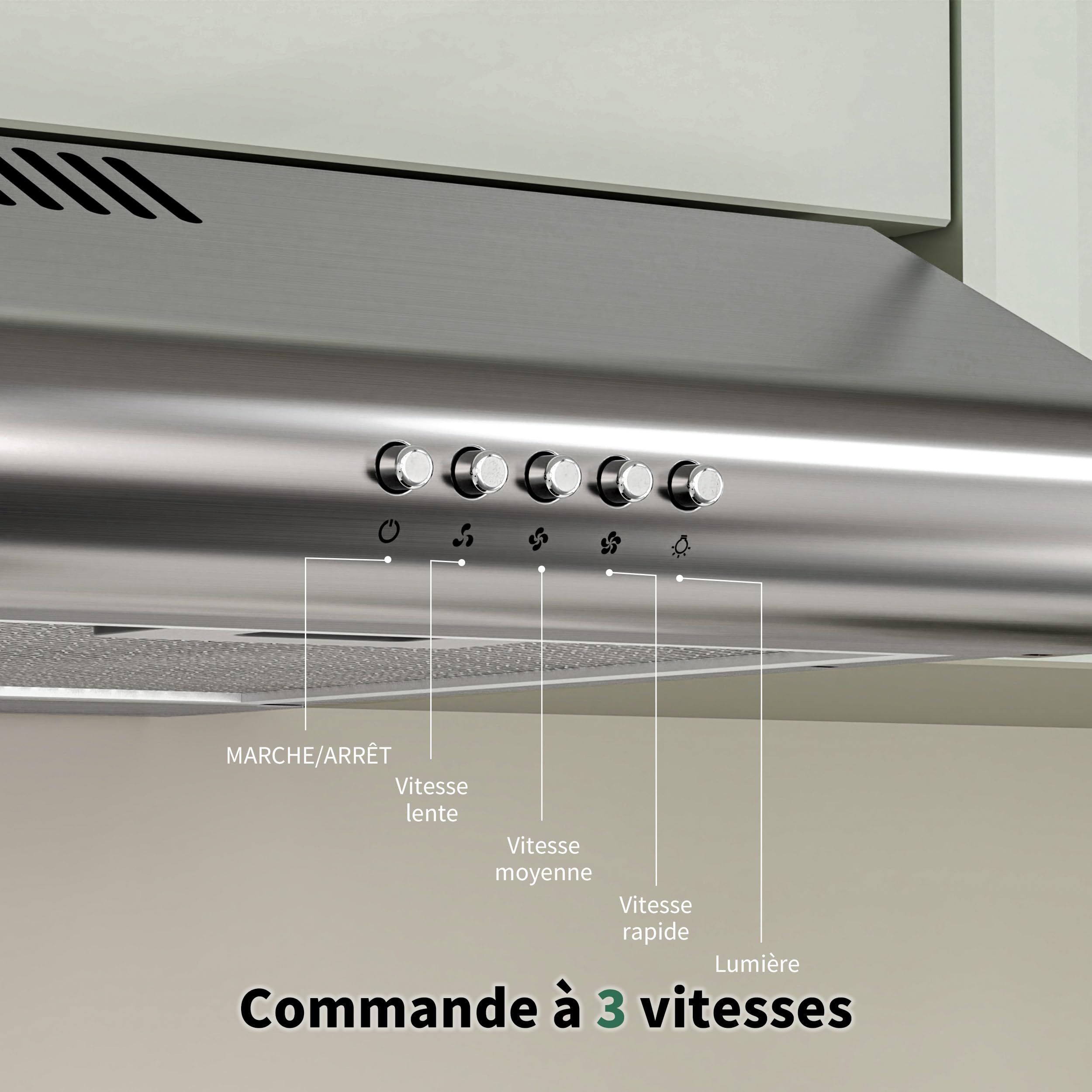 FIREGAS Hotte Aspirante 60 cm en Acier Inoxydable, 250 m³/h, Moteur Sans Balais, Classe A+, Silencieuse, Hotte Cuisine Encastrable ou Murale, Évacuation ou Recyclage