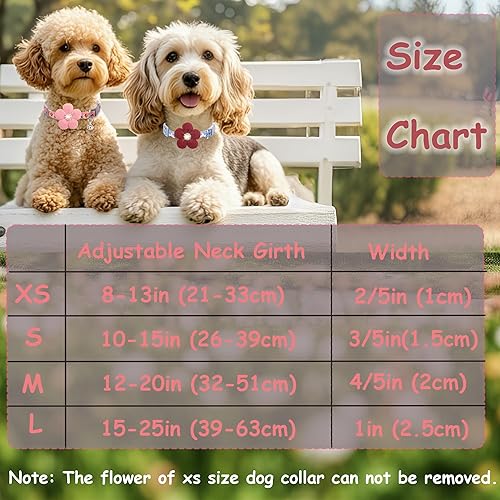 Miniatura 8 de Collar de perro pequeño con flor, collar de cachorro para perros hembras para perros pequeños, lindo collar de perro con campana, longitud ajustable