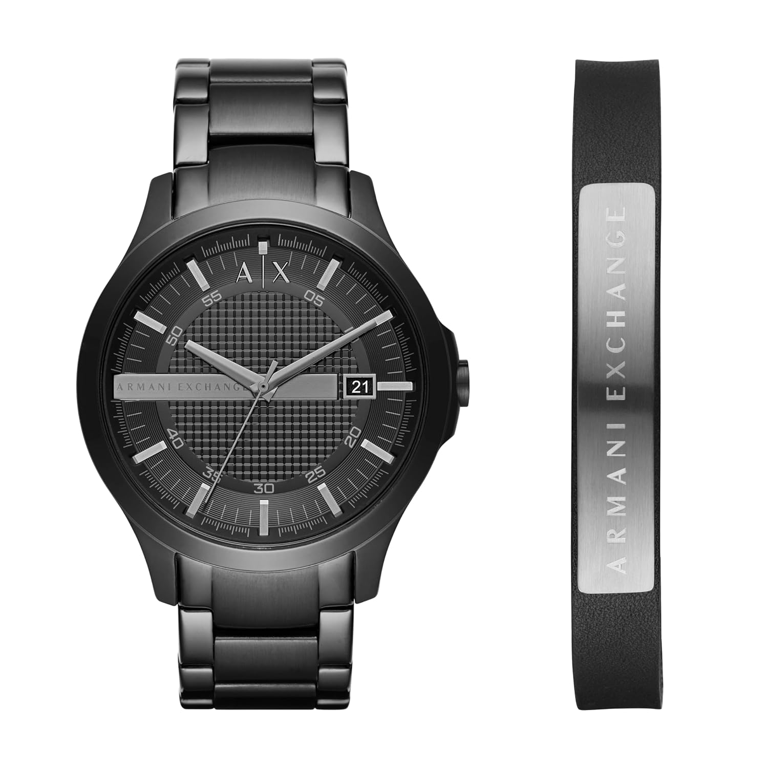Armani Exchange Mens Hampton Stainless Steel Analogue Watch with Bracelet (Black_Free Size) Armani Exchange Mens Hampton Stainless Steel Analogue Watch with Bracelet (Black_Free Size)