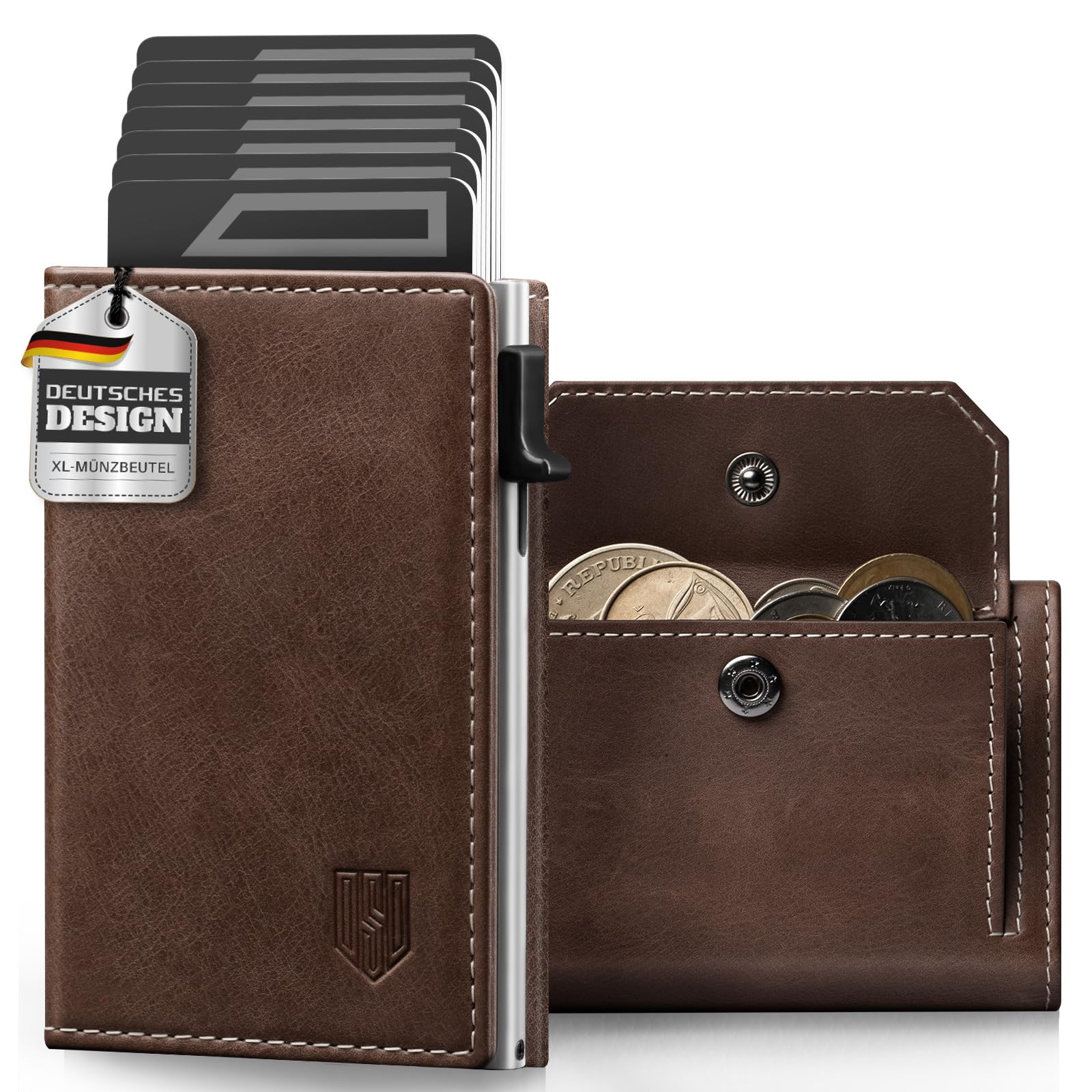 DODENSHA MagSnap Geldbörse Herren I Slim Wallet mit XL-Münzfach für 10+ Münzen I Kreditkartenetui Geldbeutel Herren für 10+ Karten I Magnetischer Verschluss Geldbörse Herren I RFID Schutz