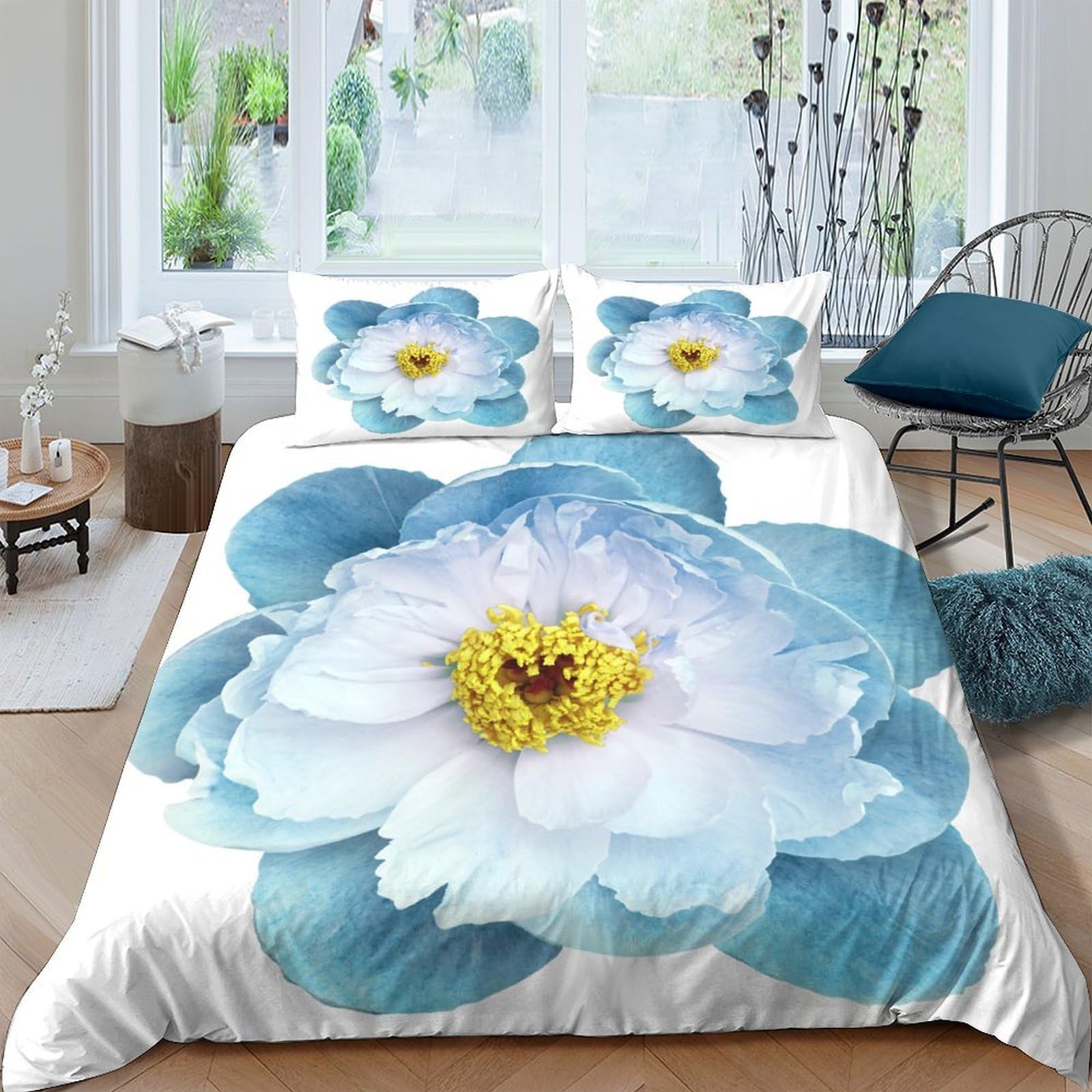 Ctjqhvkz Style-5 3D Printed Blue Peony Fitted Sheet Microfiber Soft Floral Blossom Mattress Cover For Bedroom Guest Room Decor 117 Single（135X200cm）