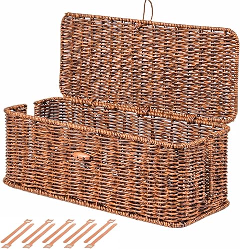 BROWNLILY Caja de organización de cables, organizador de cables estilo ratán para cable de escritorio, fundas para salidas de cables, a prueba de