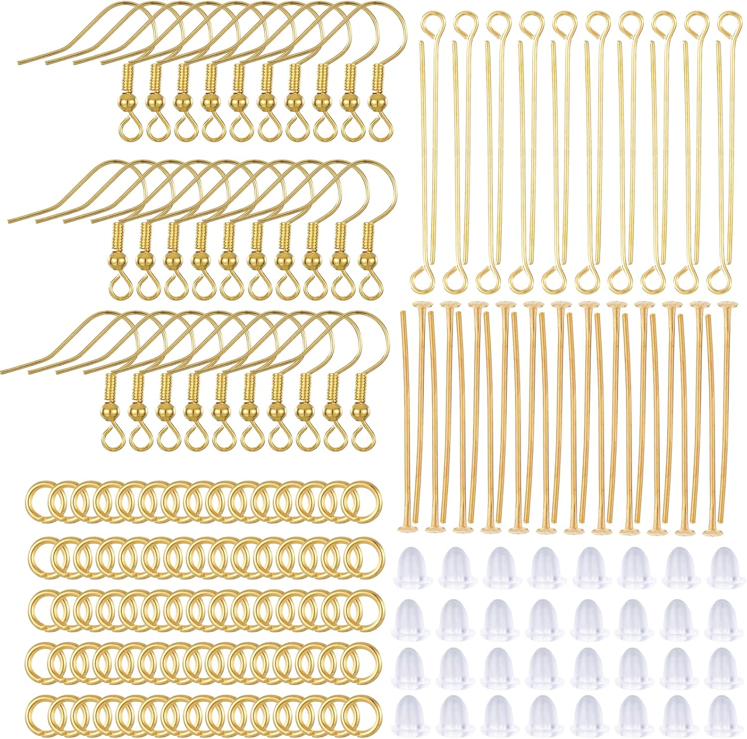 Skrfren 800Pcs Gold Earring Hooks for Jewelry Making Supplies Earring Findings Supplies with Earrings Hooks, Backs, Pins and Jump Rings