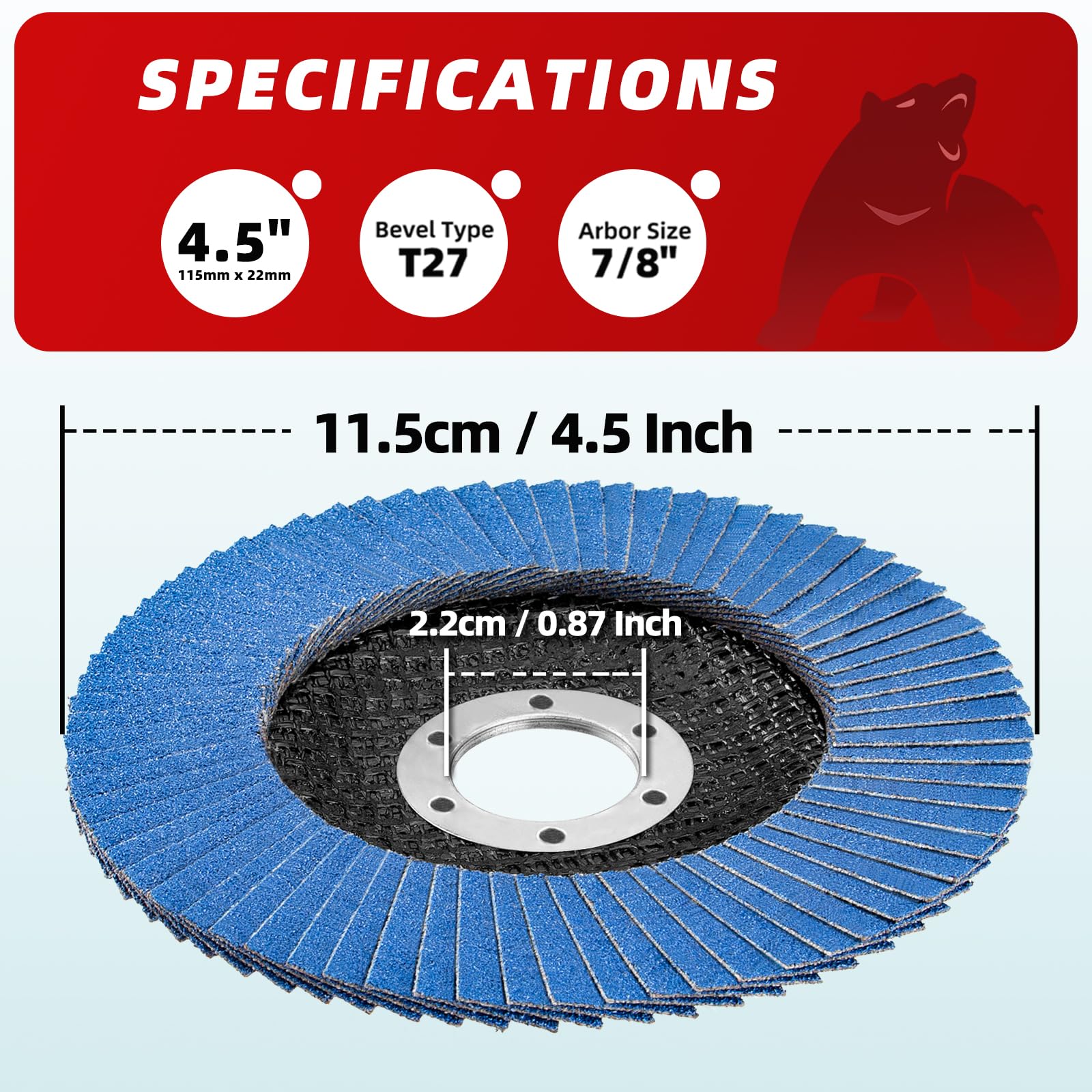 Paquete de 50 discos de solapa de circonita de grano 40 de 4.5 x 7/8 pulgadas T27 para ruedas de amoladora angular de 4 1/2 pulgadas, discos de lijado y lijado resistentes para metal, madera, acero