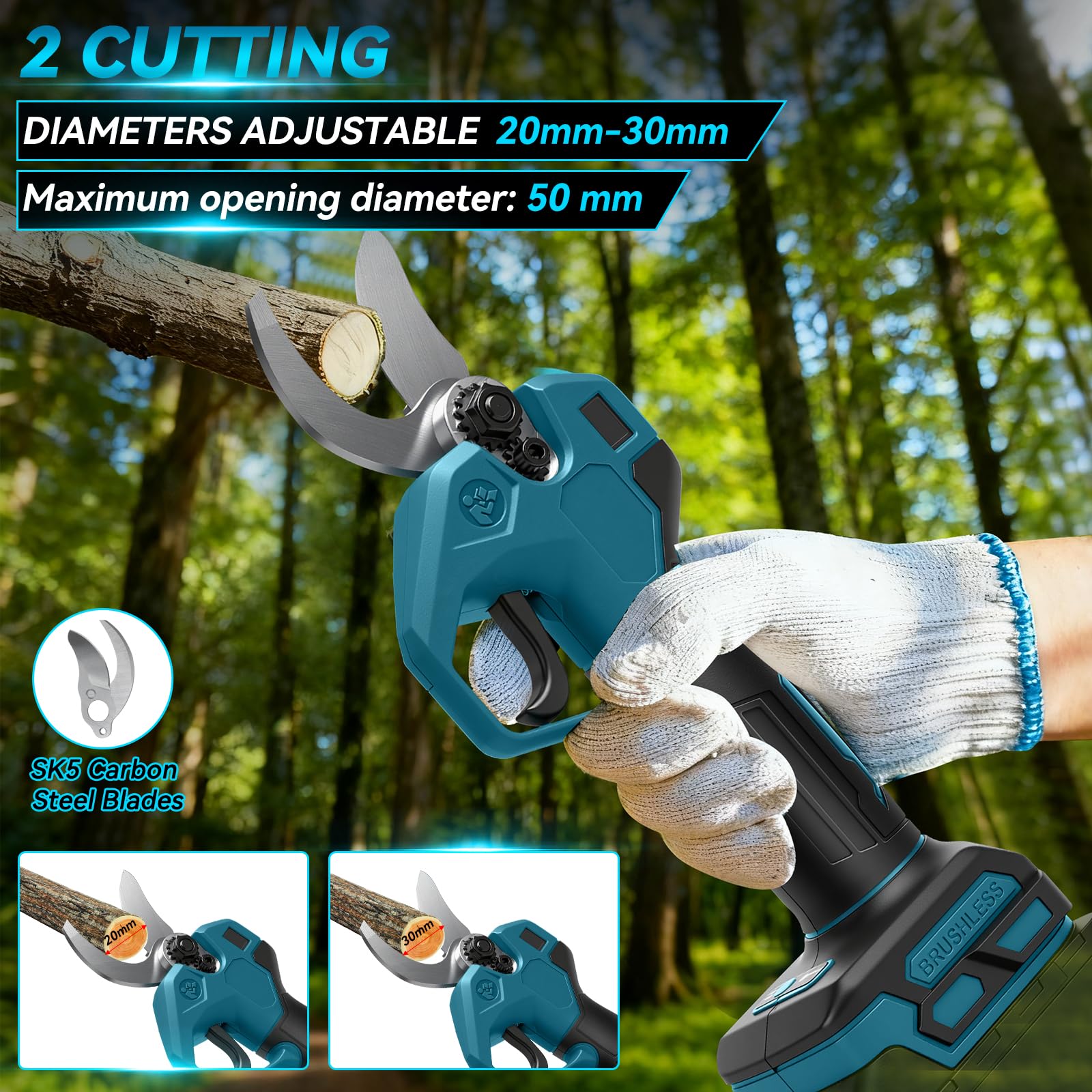 8 Zoll Mini Kettensäge mit Teleskopstange & 28 mm Elektro Gartenschere, 4-in-1 Gartenwerkzeug Set Kompatibel mit Makita Batterie, Maximale Reichweite bis 4m(Batterie nicht enthalten)