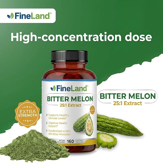 FineLand Bitter Melon 25:1 Extract, 10% Bitter Principles, Supports Digestive Health, Standardized and Concentrated Extract, 160 Vegan Capsules, Non-GMO, Made in USA