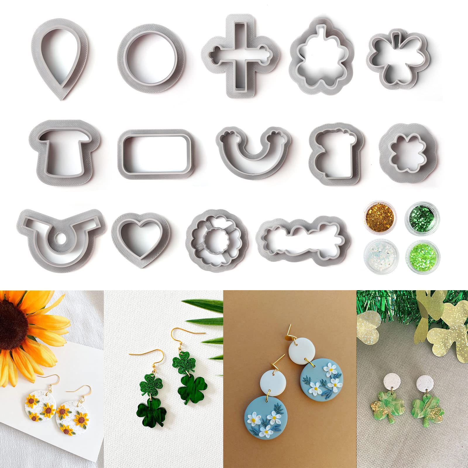 Meeeyya 14 Pcs Polymer Clay Cutters,Clay Cutters for Earrings Making,Clay Earrings Cutters.Clay Cutters (Plant Pattern Clay Cutters)