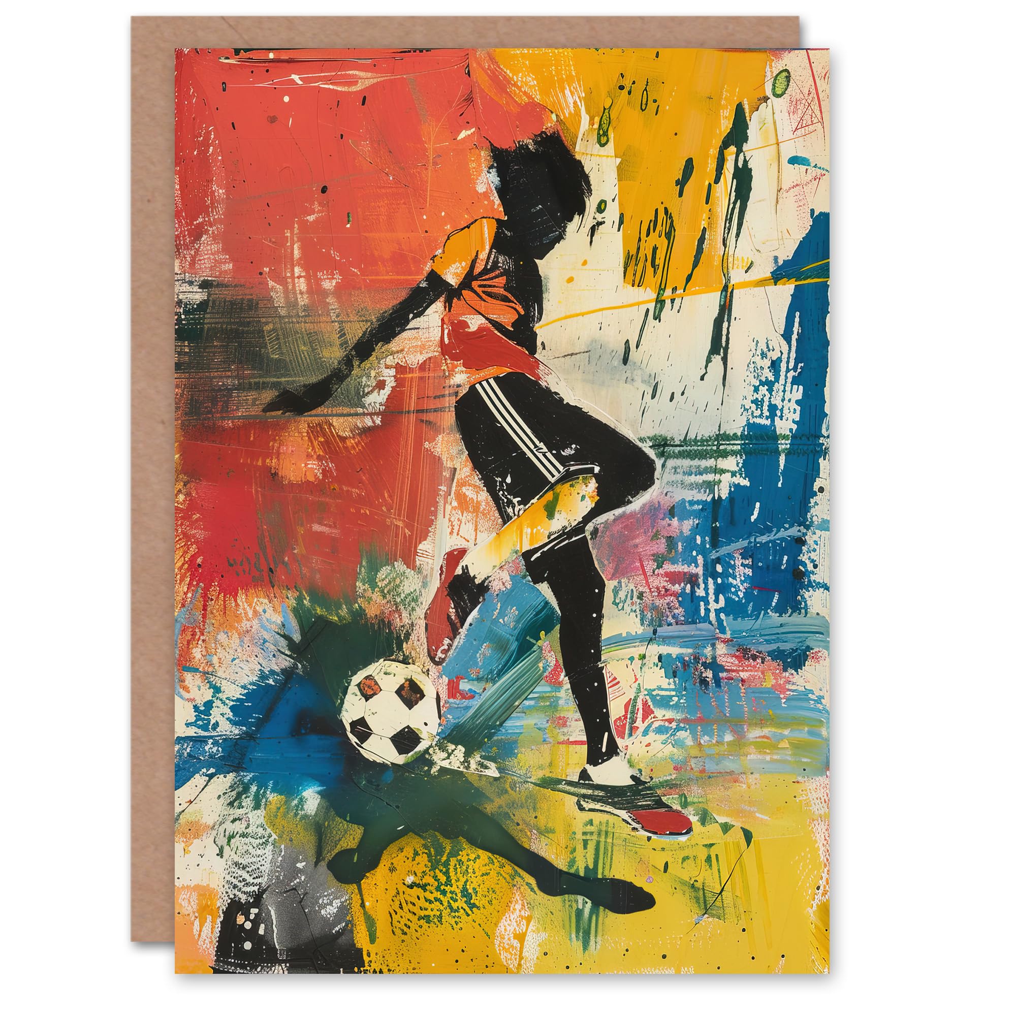 Artery8 Colourful Footballer Ball Painting Bright Bold Greeting Birthday Card Him Her All Blank