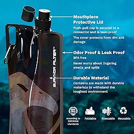 Survivor Filter 1L Black Collapsible Water Bottles - Travel, Hiking, Foldable, BPA-Free - 2 x 33oz