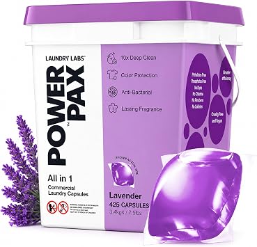 PowerPax Power Pellets Laundry Detergent Capsules - 425 Count, Laundry Pods Detergent for Stain & Odor Removal, Color Protection, Fabric Softener, Washer Pods for Everyday Laundry - Lavender