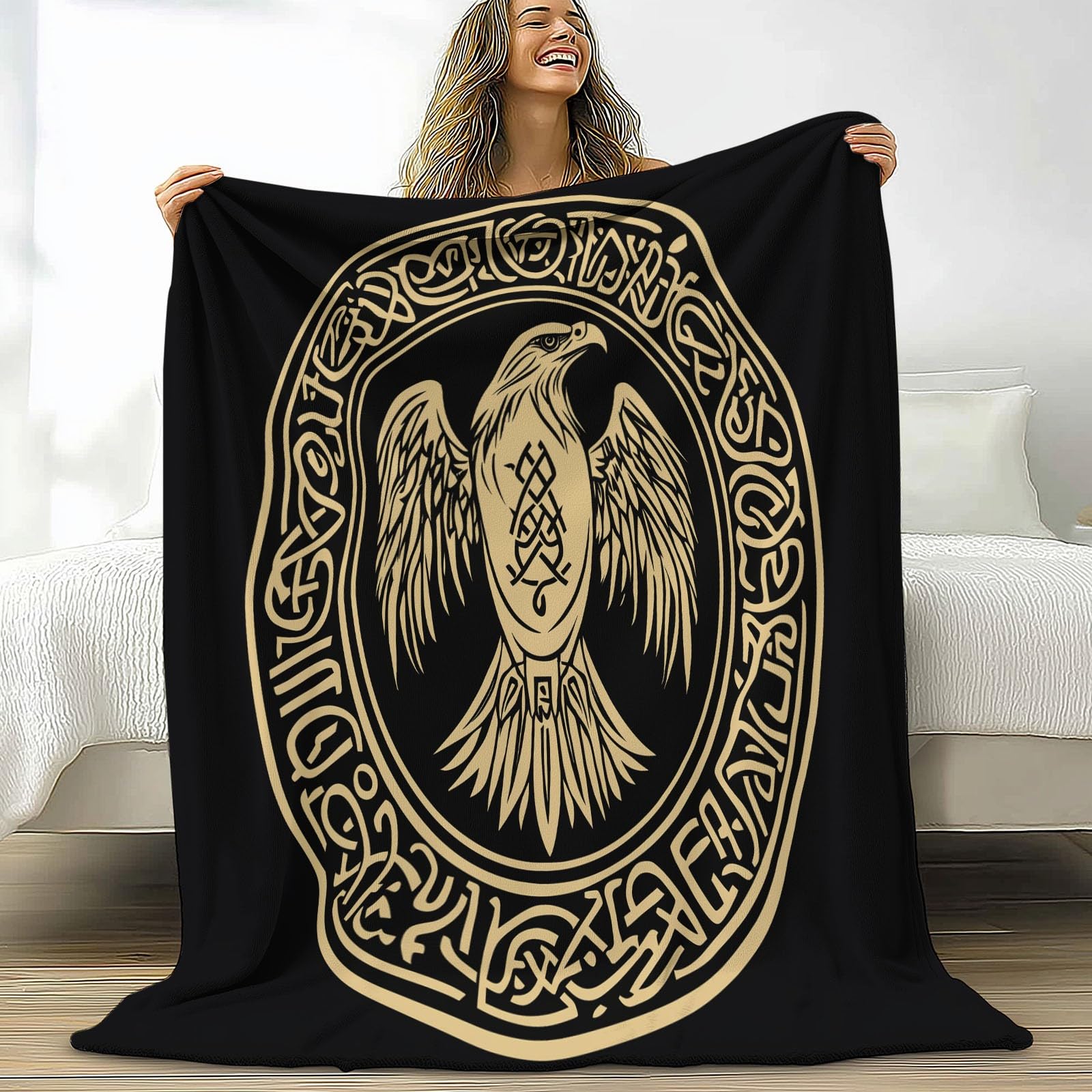 Générique Koce Kliny 180 x 220 cm Logo Symbol Orzeł Wiking Koc polarowy w kratę, miękki i ciepły pled narzuta na sofę flanelowy koc dziecięcy koc do biura drzemka