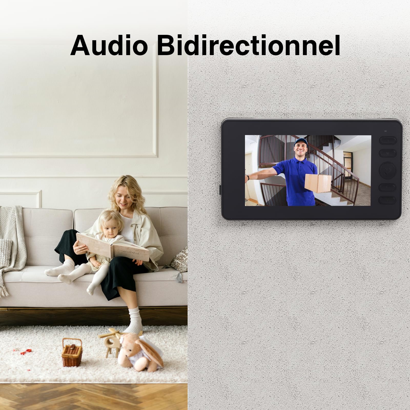 Visiophone sans Fil avec Caméra 1080p, Écran 4.3" HD, Vision Nocturne Grand Angle 110°, Sonnette Vidéo Extérieur