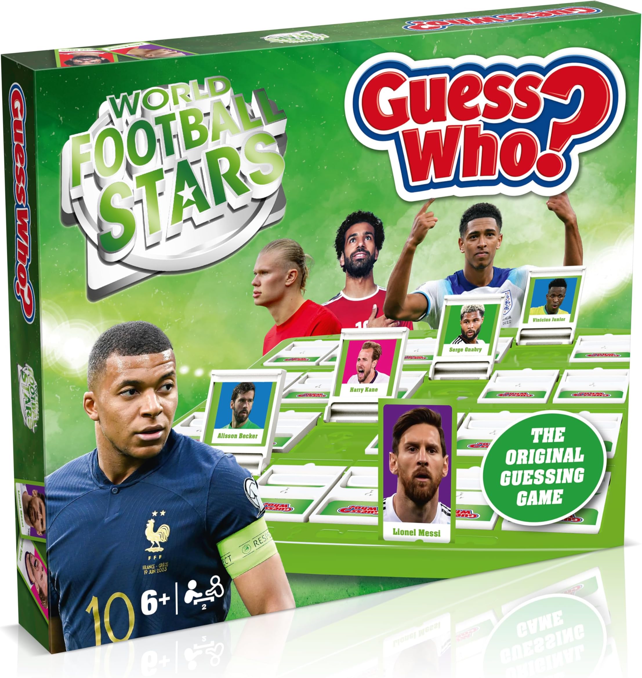 Winning Moves World Football Stars Guess Who? Board Game, Play with Messi, Ronaldo, Harry Kane, Neymar, Salah and Foden, Easy to Set up 2 Player Game for Ages 6 Plus, Great Gift for Football Fans