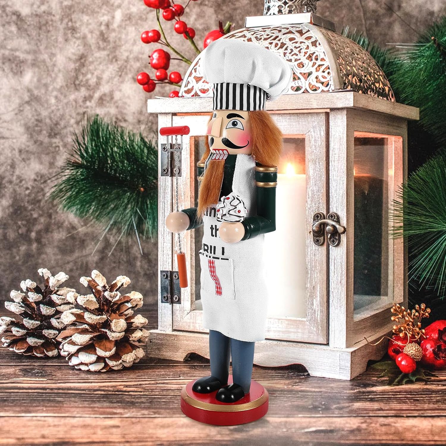 Chef Nutcracker Christmas Figurine 38cm Wooden Nutcracker Figure Xmas Party Decor Indoor Kitchen Table Ornament