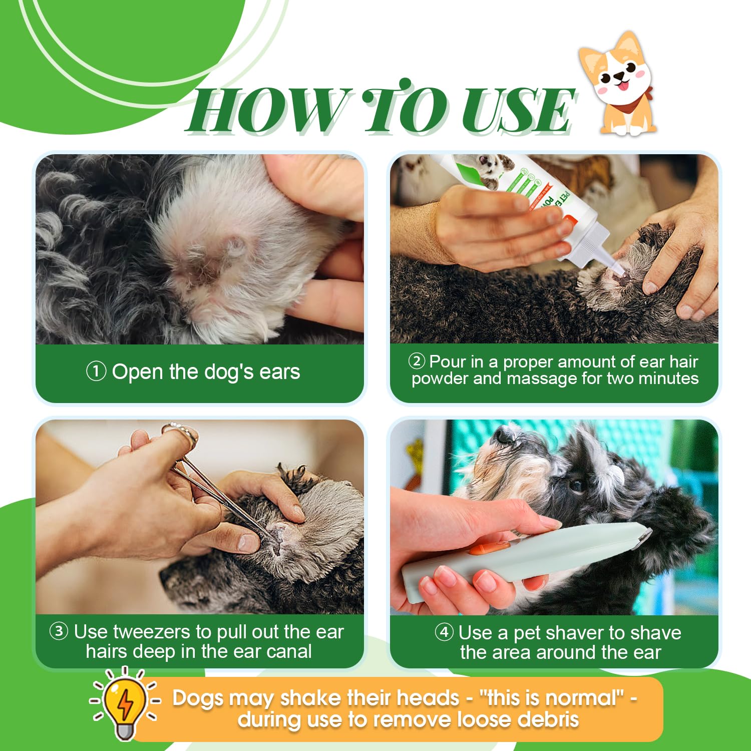 Pawsitive Vibes Zestaw do czyszczenia uszu dla psa, proszek do usuwania sierści 30 g, hemostat i obcinacz do strzyżenia psów do pielęgnacji, leczenia infekcji ucha psa, usuwania woskowiny i zapachu