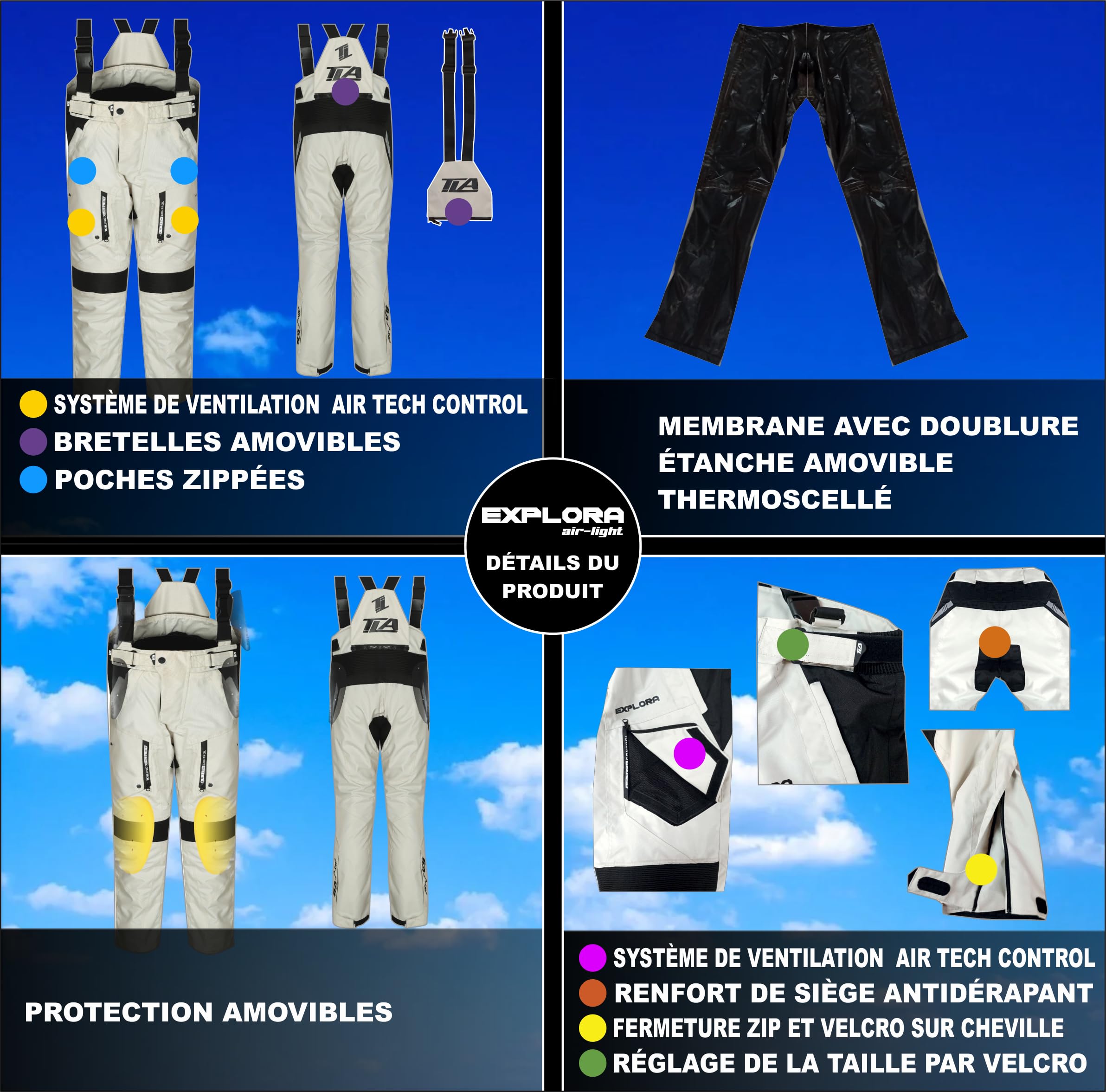 TLA EXPLORA Light Pantaloni Moto con Protezioni omologati CE Classe A, Fodera Impermeabile Rimovibile, Taglie sino 7XL Uomo, Donna. Pantaloni Moto Enduro, Turismo, Adventure, Mezza Stagione, Estivo.