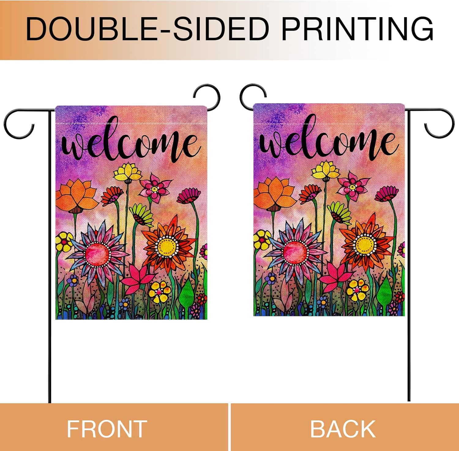 Hzppyz Welcome Spring Summer Watercolor Garden Flag Double Sided, Flowers Decorative House Yard Lawn Outdoor Small Burlap Flag Vintage Sunflower Decor Farmhouse Seasonal Outside Decorations 12 x 18 - Image 7