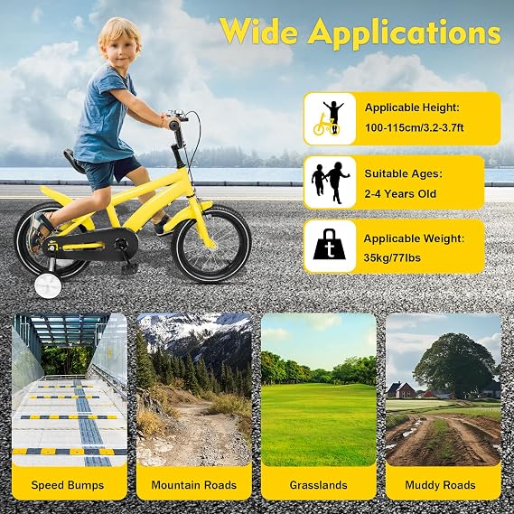 GDSKR 14 Inch Children's Bicycle, with Training Wheel Stabilisers, Girls Boys Outdoor Cycling Bicycle,Removable Stabilisers, Carbon Steel with Adjustable Seat, for 3-6 Years Old