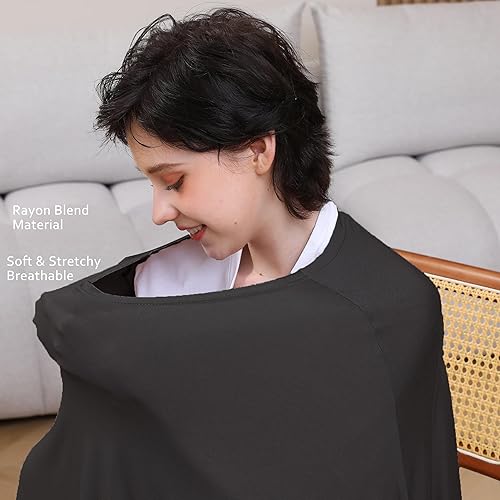 Miniatura 4 de Funda de lactancia para lactancia materna, poncho de lactancia de cobertura completa de 360, rayón suave y transpirable (rayón suave, negro)