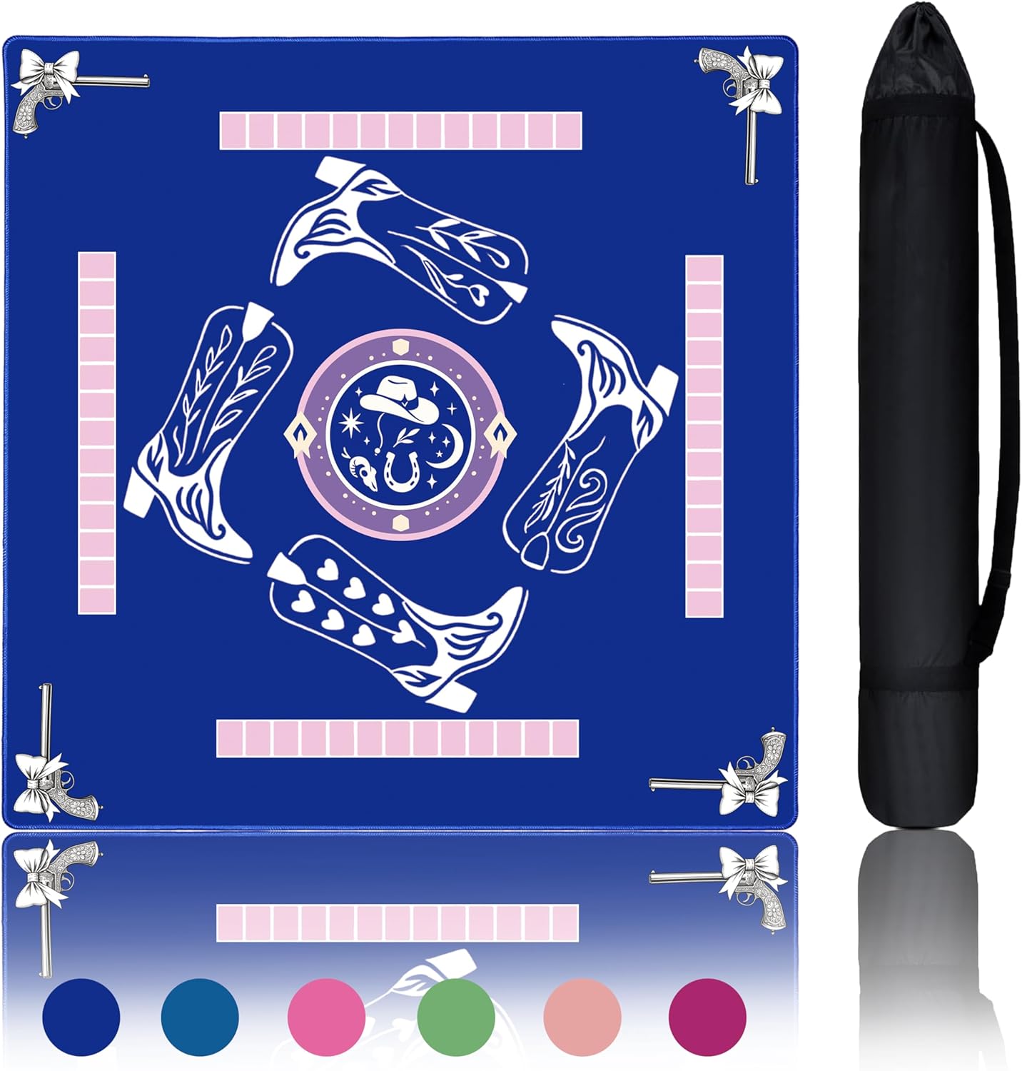 Mahjong Mat for Table, 31.5" x 31.5" Non-Slip American Mahjong Mat,Blue Neoprene Mat for Mahjong Lovers(Western-Blue)