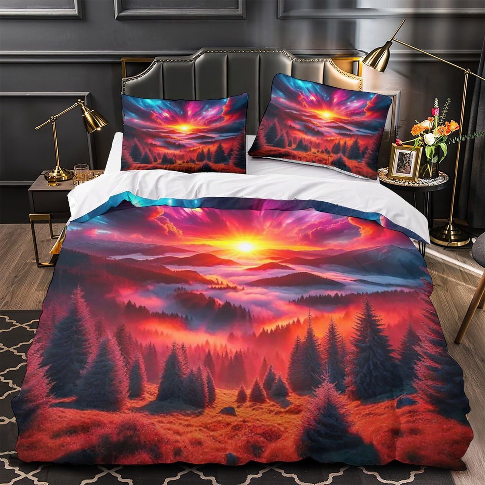 Ensemble de lit 3D coucher de soleil pour chambre d'ado
