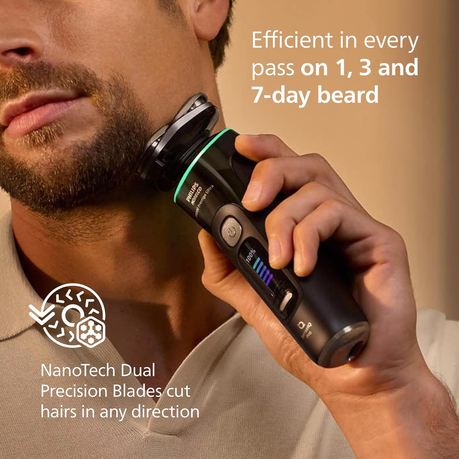 Philips Norelco Shaver i9000 Prestige Ultra, Wet & Dry Electric Shaver, Ink Black, SenseIQ Pro Technology, Triple Lift & Cut System, 360 Rotating NanoTech Precision Blades, 5 Shaving Modes, XP9400/89 Black i9000 Prestige + UV Charge Case & Trimmer image 5 of 8 B0F1P7L74Q
