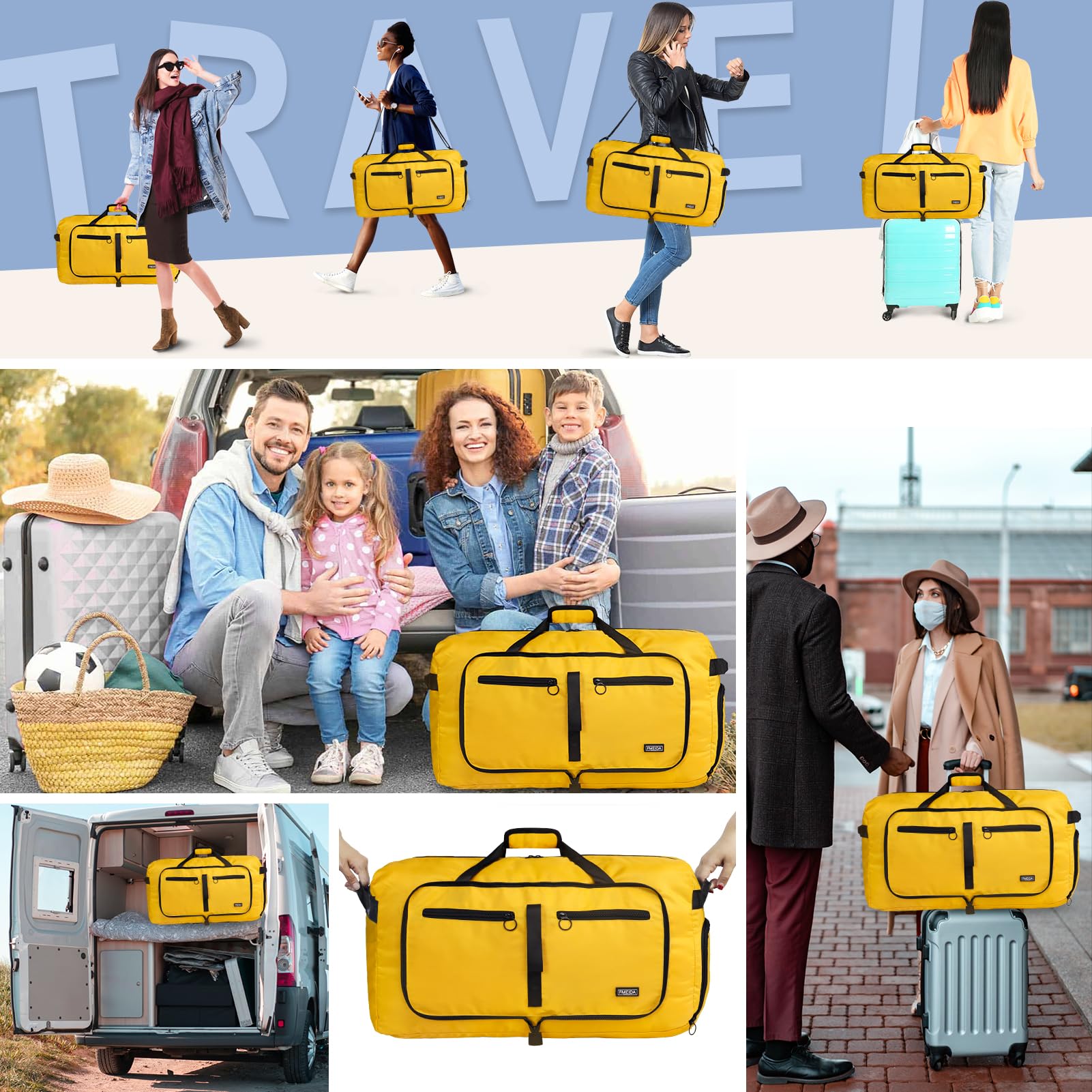 Fmeida 65L Borsone da Viaggio Unisex Adulto, Grande Borsone Palestra con Scomparto per Scarpe e Tracolla, Impermeabile Duffel Bag Borsa Sportivo