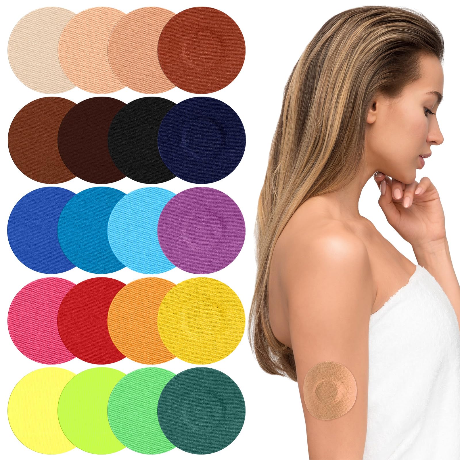 Timgle 100 Pack Freestyle Sensor Covers Waterproof Adhesive Patches Sweatproof Bandages Pre Cut Adhesive Tape for Continuous Glucose Monitor Protection CGM, Multi Color, Round