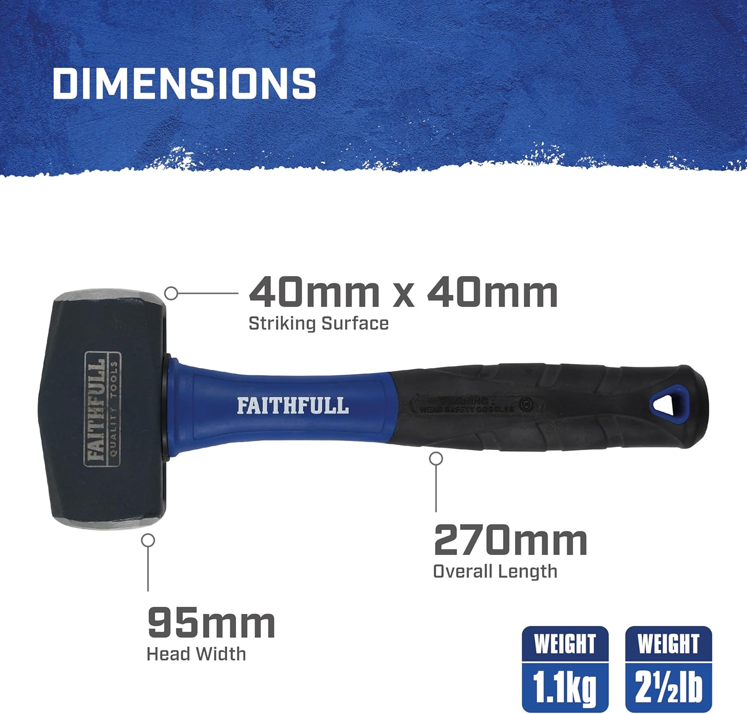 Faithfull FAIFG212 Fibreglass Club Hammer - Multi-Coloured, 2.5 Lb