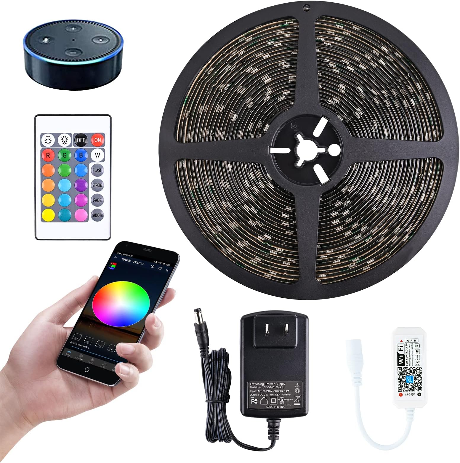 MIHEAL Led Light Strip,WiFi Wireless Smart Phone Controlled Strip Light Kit 32.8ft 300leds 5050 Waterproof IP65 LED Lights,Compatible with Android and iOS System,Alexa