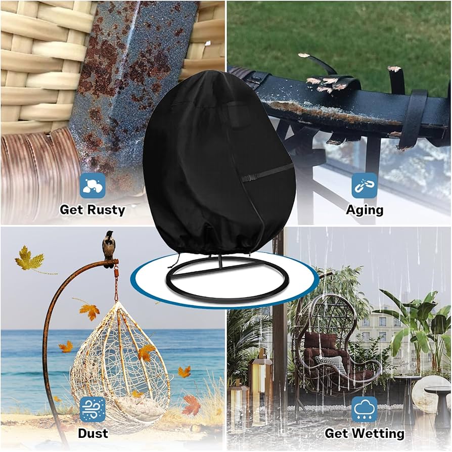 Patio Hanging Egg Chair Cover, Waterproof Swing Egg Chair Cover Zipper Wind Proof Egg Chair Cover Bottom Buckle Outdoor Wicker Single Seat Egg Chair C