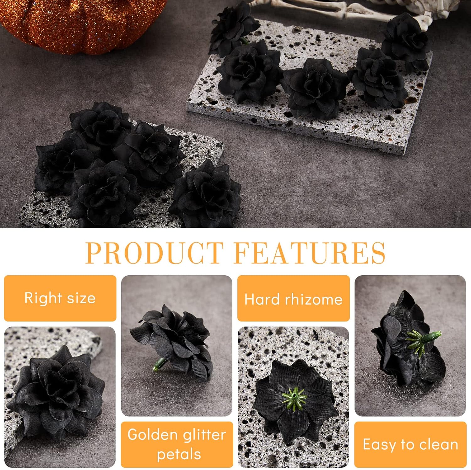 Syhood 100 Pieces Black Artificial Roses Head Bulk,1.77" Small Silk Fake Rose Buds DIY for Decoration, Crafts, Wedding Centerpieces Bridal Shower Party Home Decor - Image 3