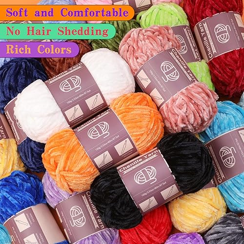 Miniatura 4 de 3 hilos de felpilla de 3.53 onzas, para tejer a ganchillo con agujas de ojos grandes, para tejer artesanías, hilo de chenilla suave para hacer