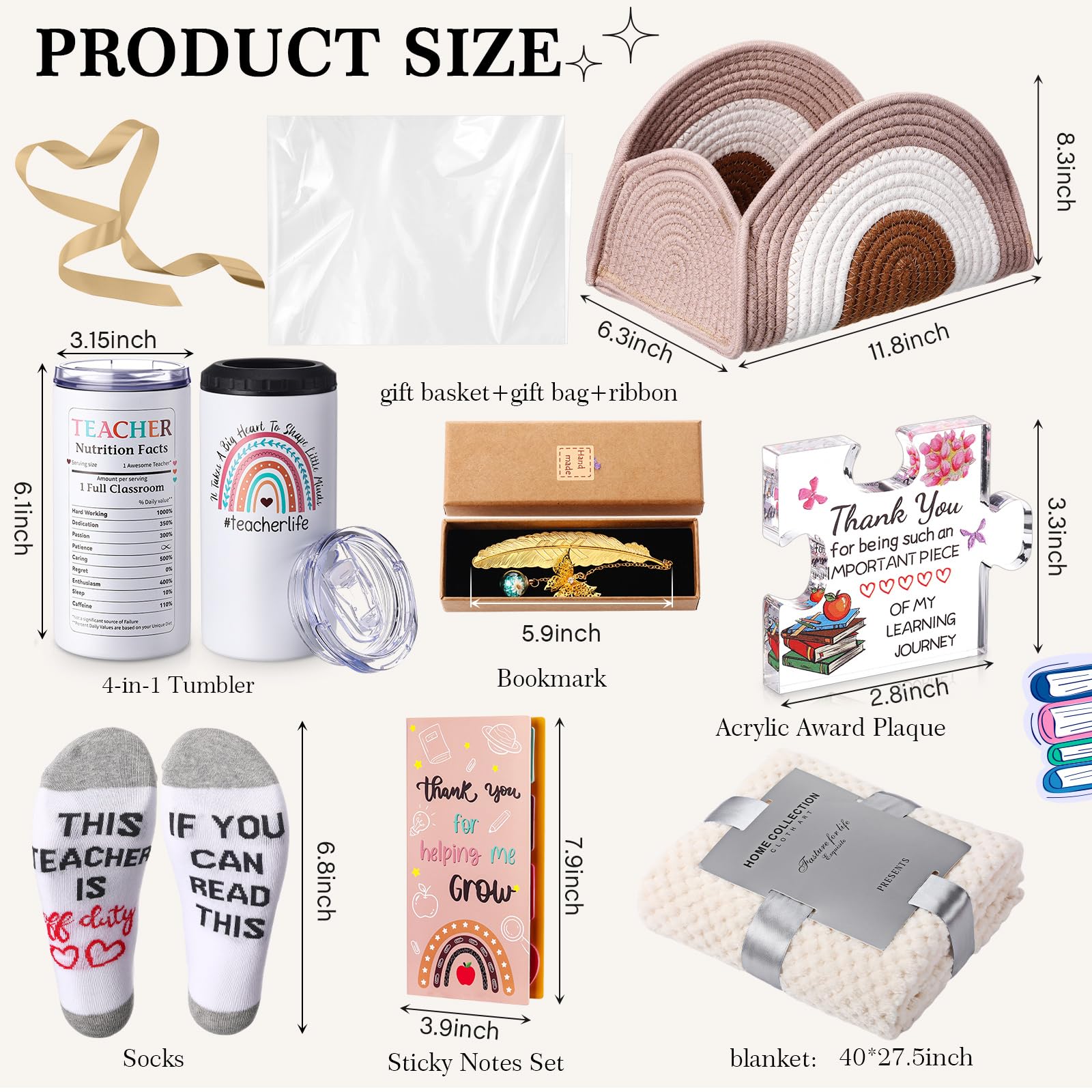 Zopeal Regalo de agradecimiento para profesores, cesta tejida 4 en 1, vaso para profesores, regalo de cumpleaños para profesores, regalo escolar, regalos de agradecimiento para profesores, San
