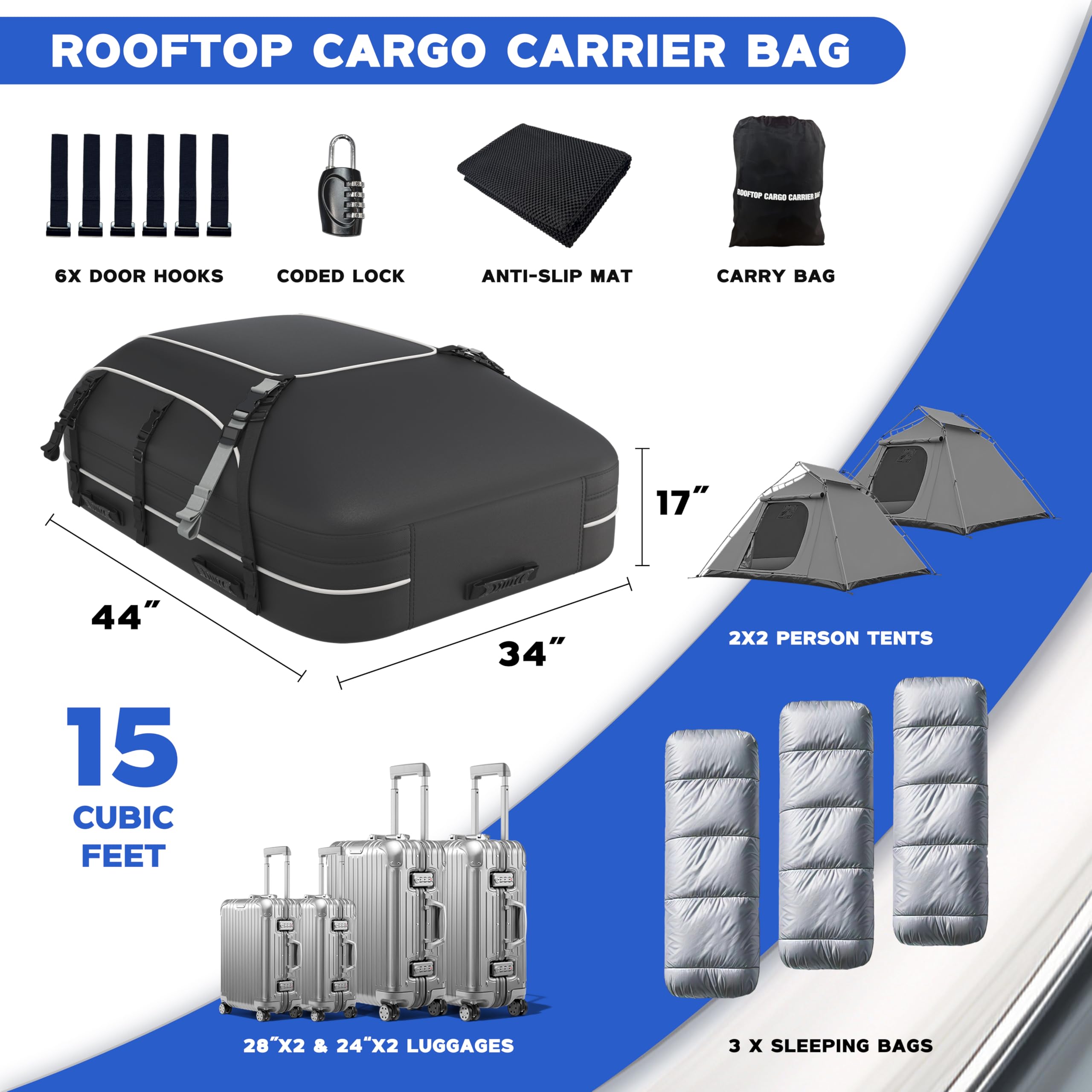 Workkool Auto Dachbox 425L Faltbar Dachtasche Wasserdicht Dachkoffer Tragbar Dachboxen Dachgepäckträger Tasche mit Dach Verstärkten Riemen,ohne Gepäckträger(425L)