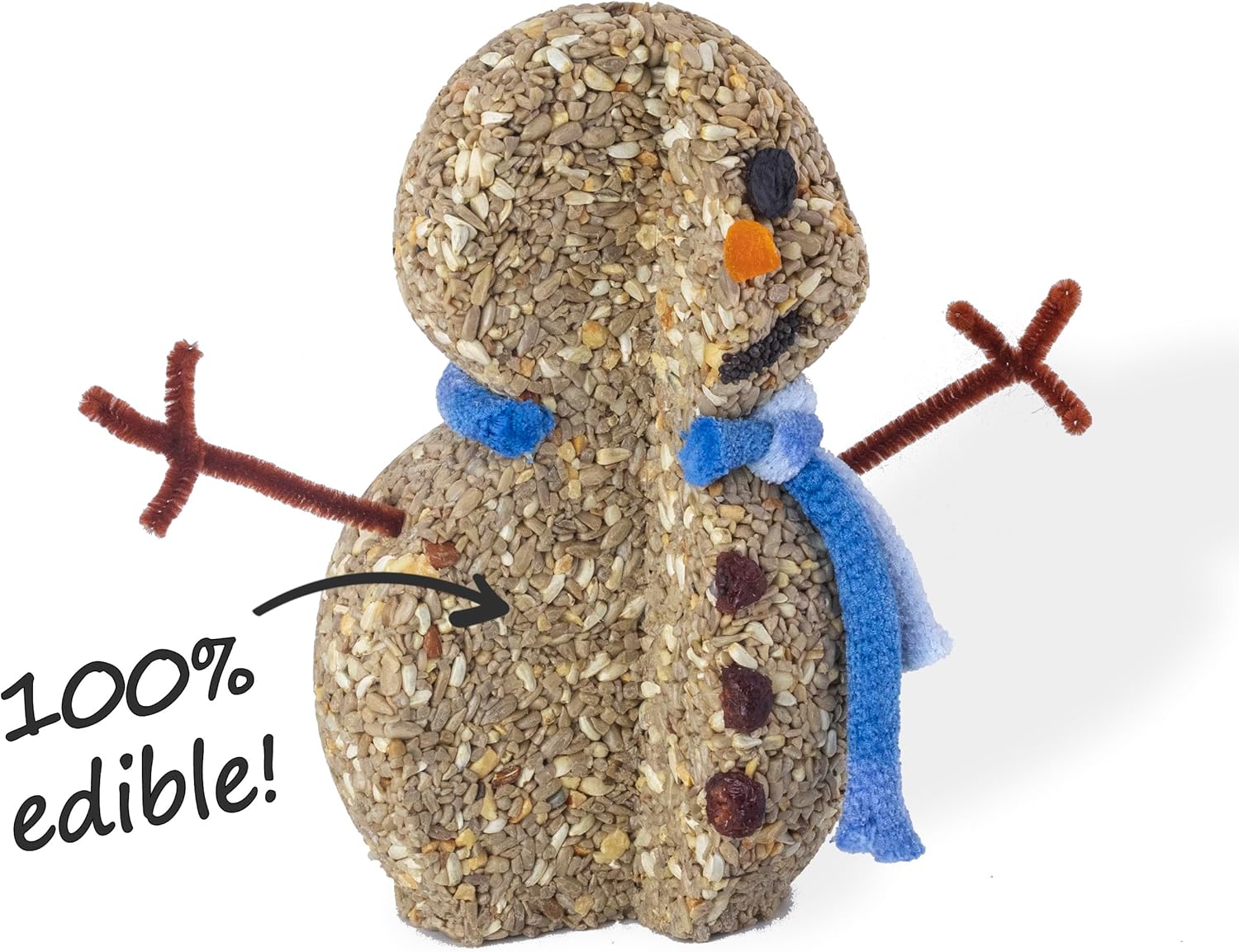 Handmade Snowman Bird Feeder - 100% Edible Compressed Seed for Wild Backyard Birds (Gift for Bird Lovers)