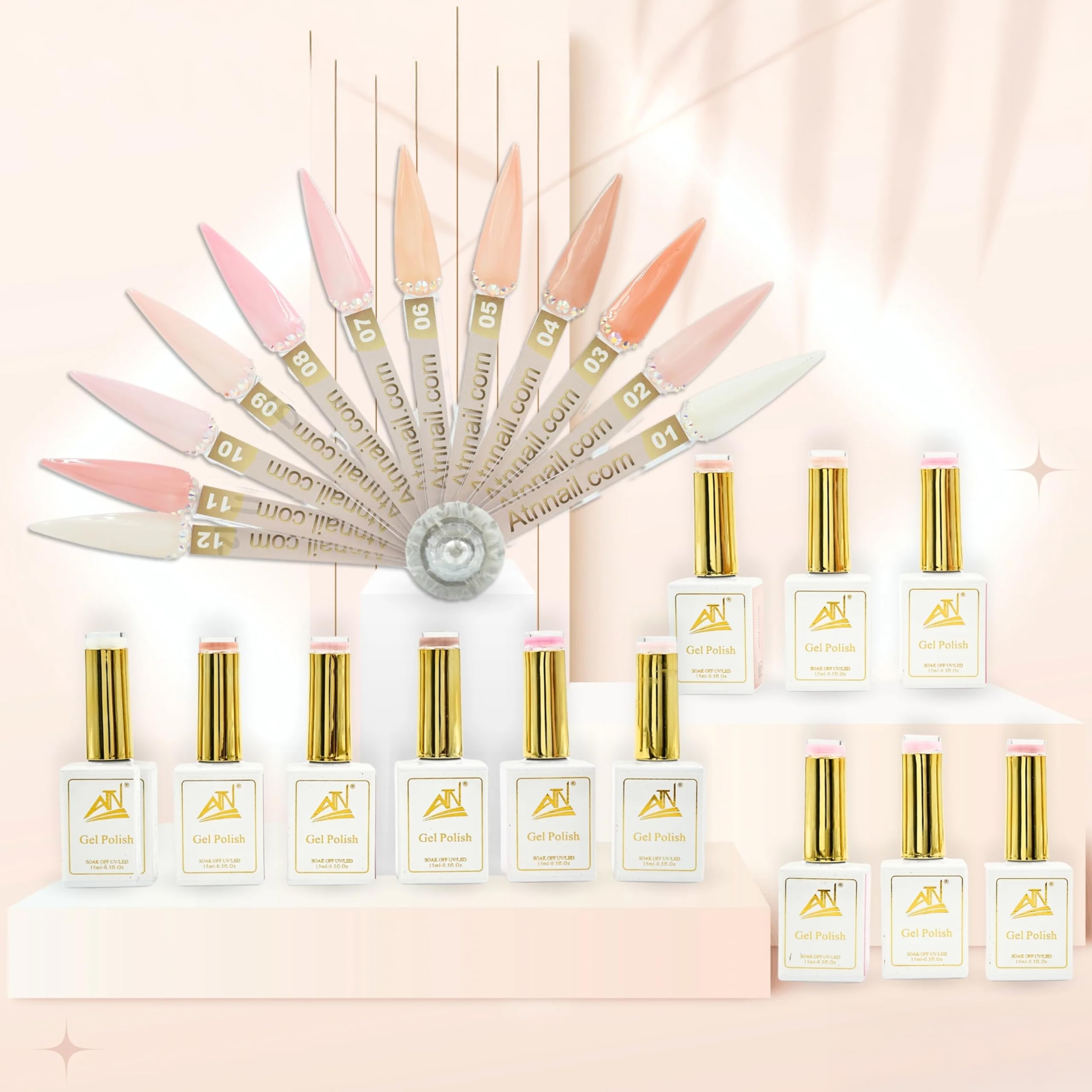 ATN Gel Polish Set - 12 Beautiful Nude Colors Long-Lasting High-Gloss Finish LED UV Curing Professional-Grade Nail Gel
