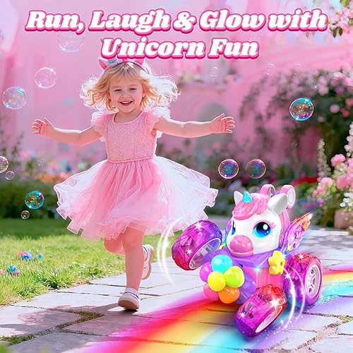 Miniatura 6 de Coches RC de unicornio para niñas, juguetes con alas de cristal brillantes y luces de ojos, rotación de 360, auto de acrobacias de unicornio,