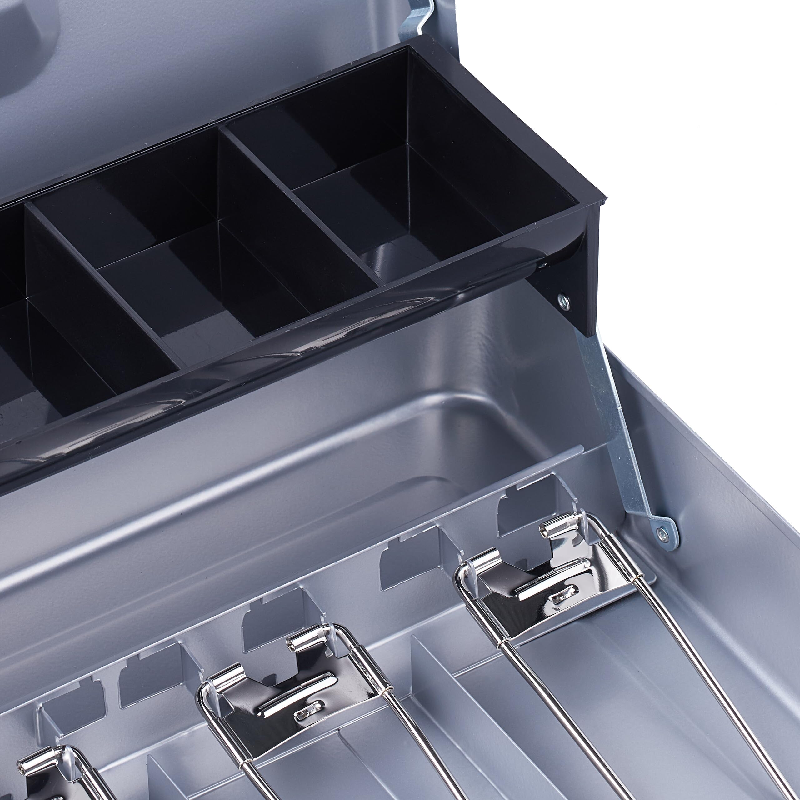 Relaxdays Caja Dinero, Combinación 3 Números, Bandeja para Monedas y 4 Espacios para Billetes, Efectivo, Plateado