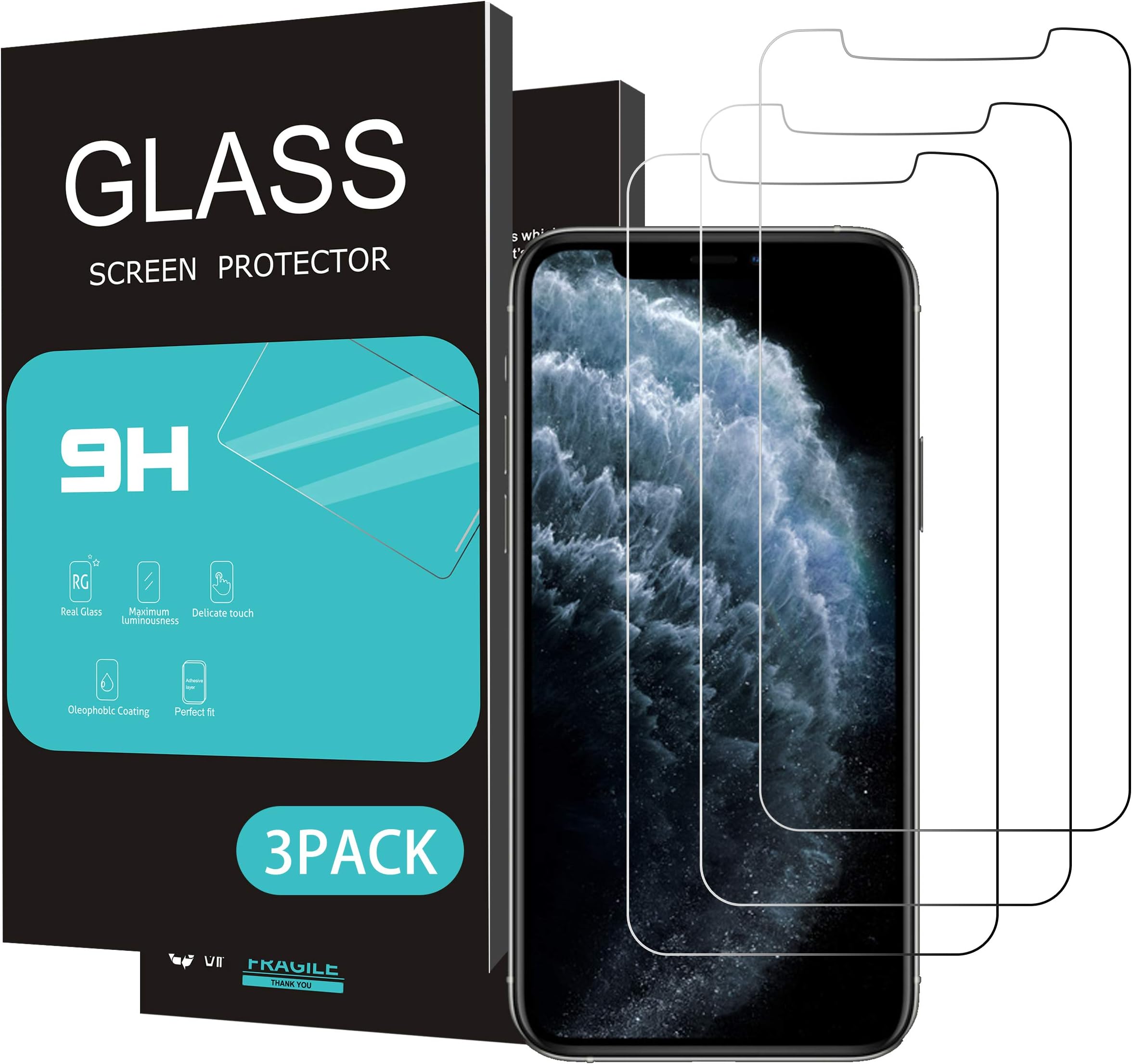 HOMEMO for iPhone 11 Pro/iPhone Xs/iPhone X Screen Protector 3 Pack 5.8 inch Display,Tempered Glass 2.5D Edge Advanced HD Clarity Work with Most Case