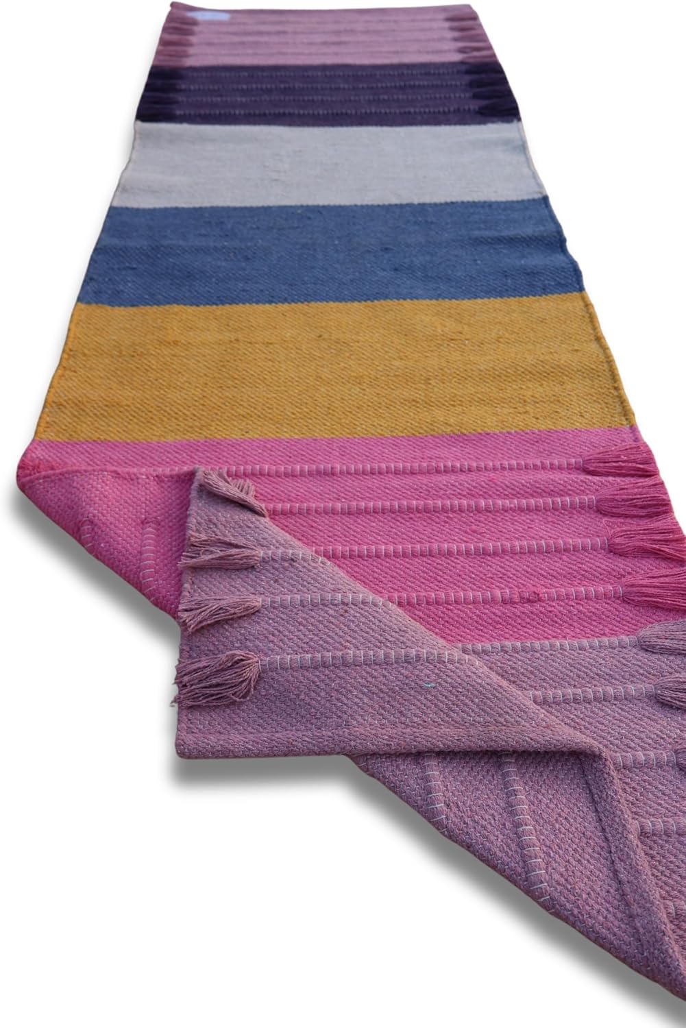Jaipur Art & Rugs Cotton Yoga Rug – Eco-Friendly Hand-Woven Thick Mat (24”x72”x5mm) for Everyday Fitness at Home – Comfortable & Extra-Long
