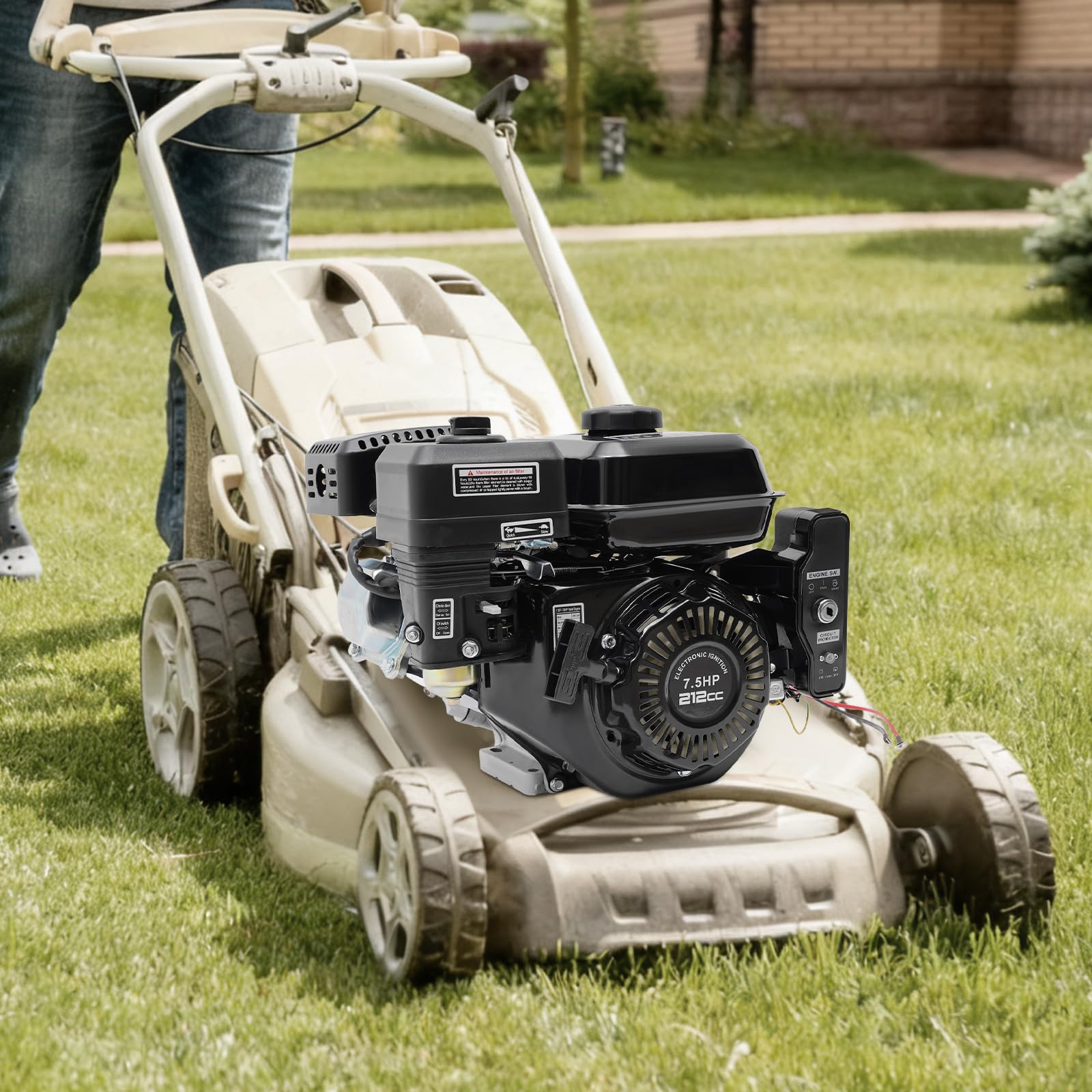 Motor de gasolina de 7,5 CV 210 cm³, motor de 4 tiempos, monocilindro, 3600 rpm, eje de 20 mm, arranque manual y eléctrico, refrigerado por aire, depósito de 3,6 L para kart, generador y compresor
