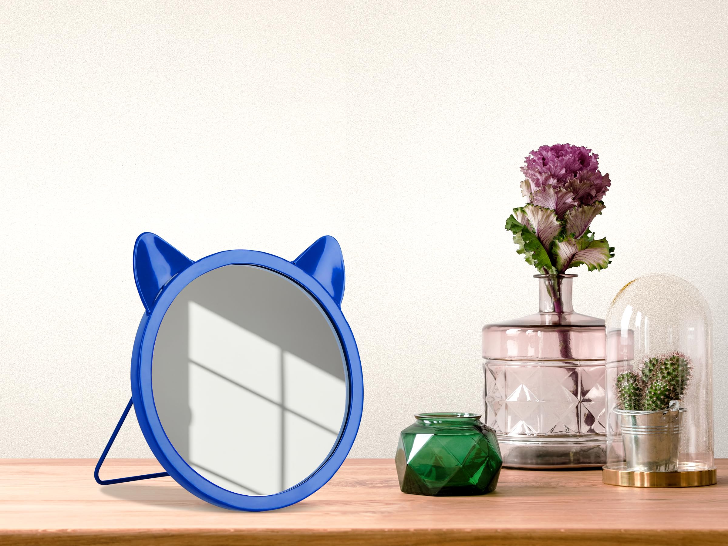 Cozdecor Schreibtischspiegel In Katzenform – Schwarz Oder Dunkelblau, Mit Ständer, Ideal Als Tischspiegel Oder Wandspiegel