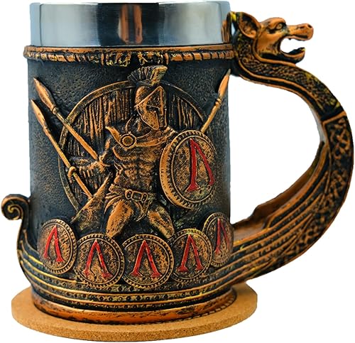 Taza vikingo nórdico espartano de 18 onzas, taza de acero inoxidable para beber Sparta novedosa taza de café, taza vikinga nórdica, decoración de