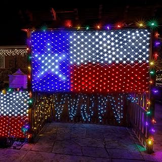 Leisure world LED Texas Flag Net Lights 6.6ft x 3.3ft Super Bright Waterproof Outdoor Patriotic Lights with 8 Modes, for Independence Day (July 4th), Christmas, Party & Holiday Decorations